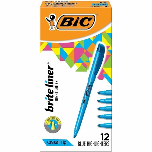 Bic Highlighter,w/ Clip, Chisel Tip,Nontoxic,Blue