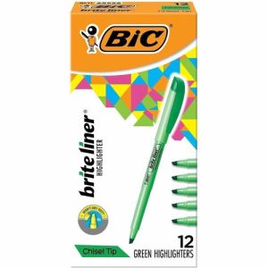 Bic  Highlighter, w/Clip, Chisel Point, Nontoxic,Green