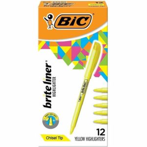 Bic  Highlighter, w/Clip, Chisel Point, Nontoxic, Yellow