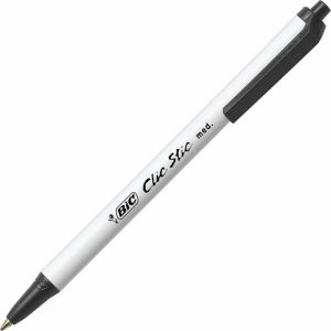 Bic  Clic Stic Pen, Medium Point, Black Ink/White Barrel