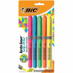 Bic  Brite Liner Grip Highlighter, Chisel Tip, 5/ST, Assorted