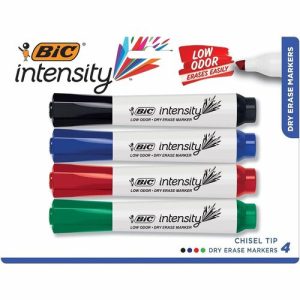 Bic  Markers, Dry-erase, Low-odor, Chisel, 4/ST, AST