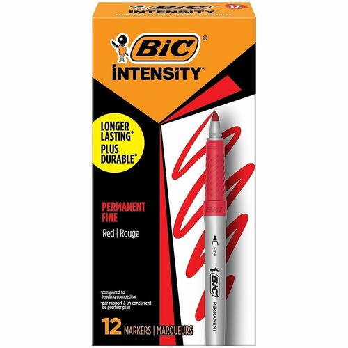 Bic Marker, Permanent, w/ Rubber Grip, Fine Point, Red