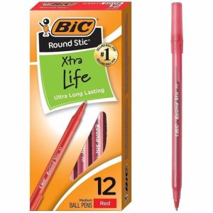 Bic  Ballpoint Pens, Stick, Med Point, Red Ink