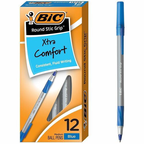Bic Round Stick Pen,Comfort Grip,Nonrefill,Med Pt,BE Ink