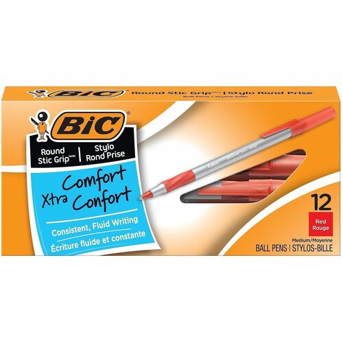 Bic Round Stic Pen,Comfort Grip,Nonrefill,Med Pt, RD Ink