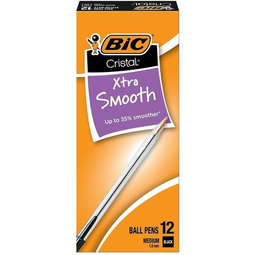 Bic Stic Ballpoint Pen, Medium Point, BK Ink/CL Barrel