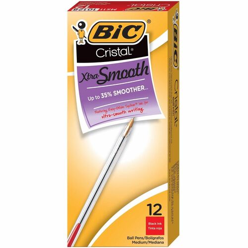 Bic Stic Ballpoint Pen, Medium Point, RD Ink/CL Barrel