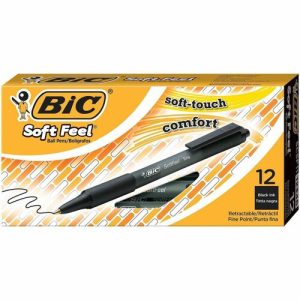 Bic Retractable Ballpoint Pen,Fine Point,1DZ,Black Barrel/Ink