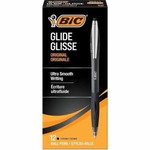 Bic  Atlantis Retractable Pen, Med Point, Metal Clip, Black Ink